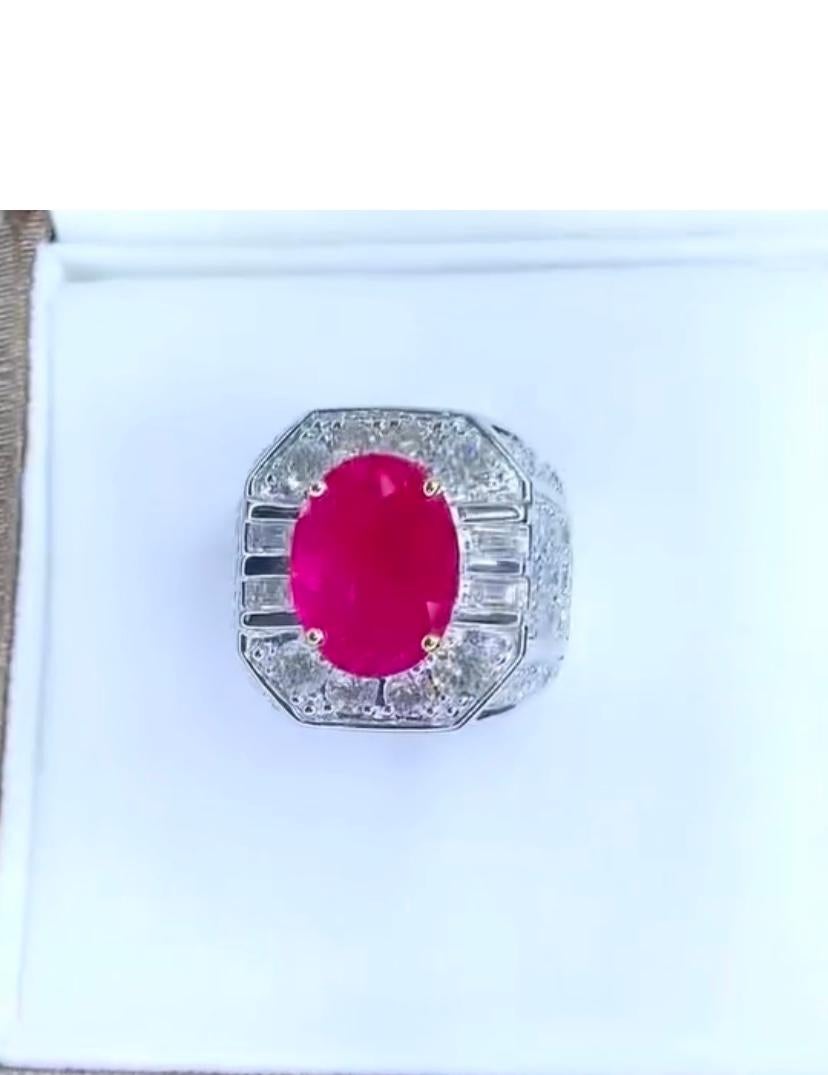 AIG Certified 5.00 Ct Burma Ruby 3.80 Ct Diamonds 18K Gold Ring For Sale 1