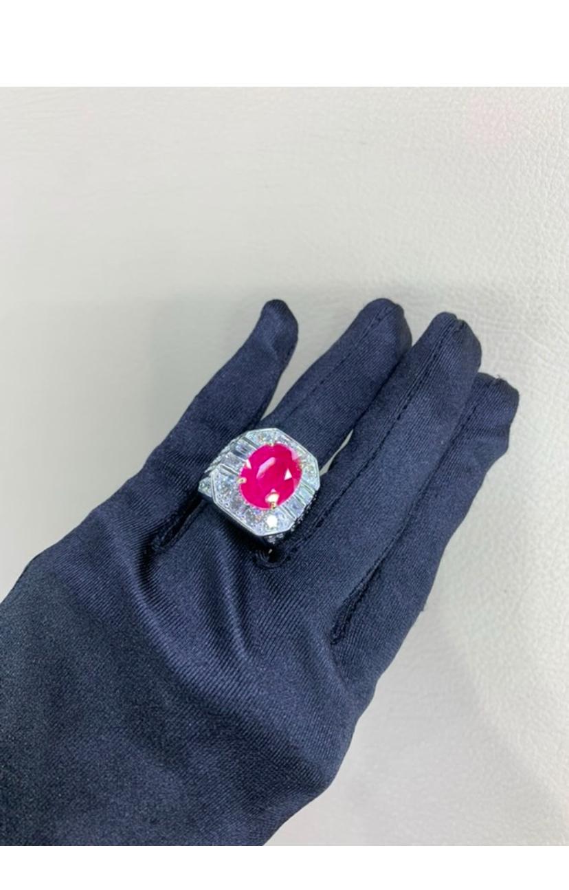 AIG Certified 5.00 Ct Burma Ruby 3.80 Ct Diamonds 18K Gold Ring For Sale 2