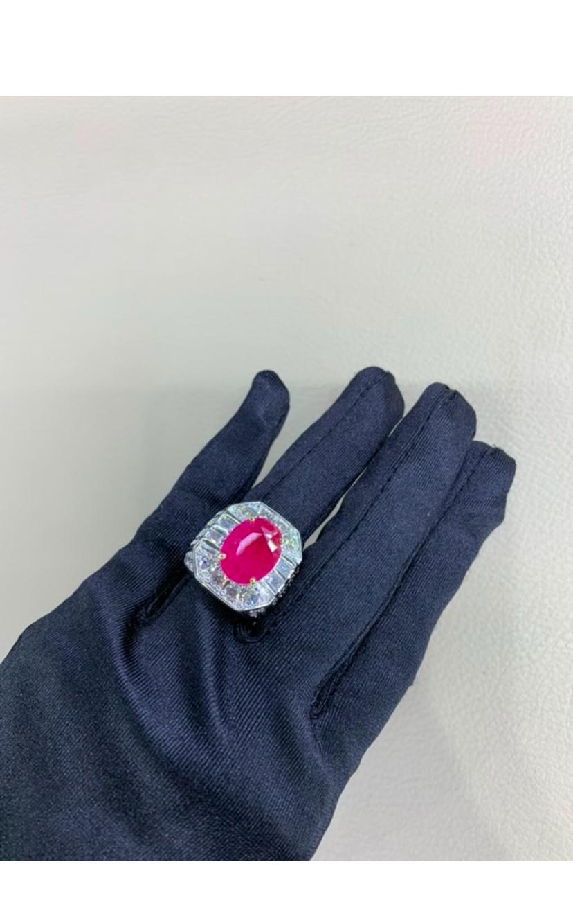 AIG Certified 5.00 Ct Burma Ruby 3.80 Ct Diamonds 18K Gold Ring For Sale 3