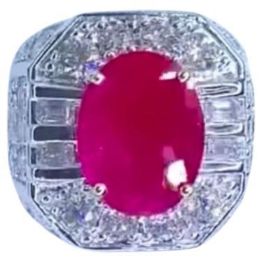 AIG Certified 5.00 Ct Burma Ruby 3.80 Ct Diamonds 18K Gold Ring