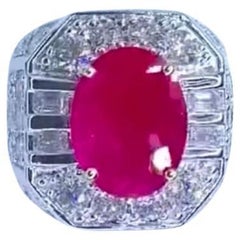 AIG Certified 5.00 Ct Burma Ruby 3.80 Ct Diamonds 18K Gold Ring