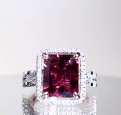 AIG Certified 5.00 Ct Untreated Rubellite Tourmaline2.60 Ct  Diamonds Ring