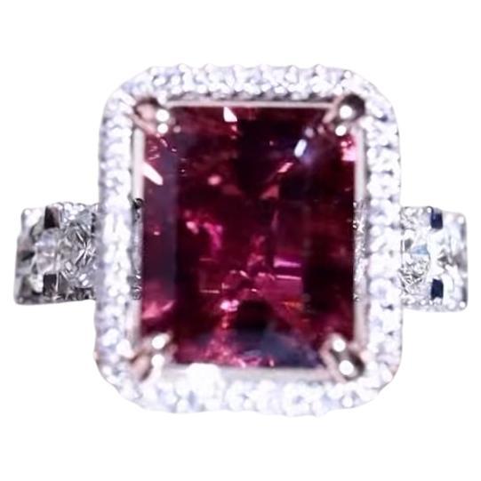 AIG Certified 5.00 Ct Untreated Rubellite Tourmaline2.60 Ct Diamonds Ring