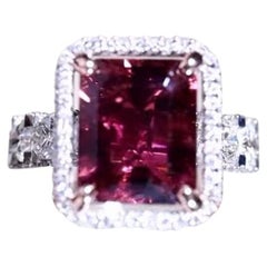 AIG Certified 5.00 Ct Untreated Rubellite Tourmaline2.60 Ct Diamonds Ring