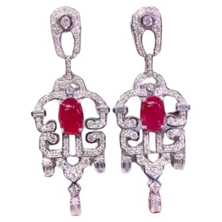 AIG Certified 5.00 Cts Natural Burma Rubies  3.70 Cts Diamonds 18K Gold Earrings