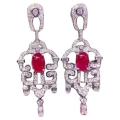 AIG Certified 5.00 Cts Natural Burma Rubies  3.70 Cts Diamonds 18K Gold Earrings