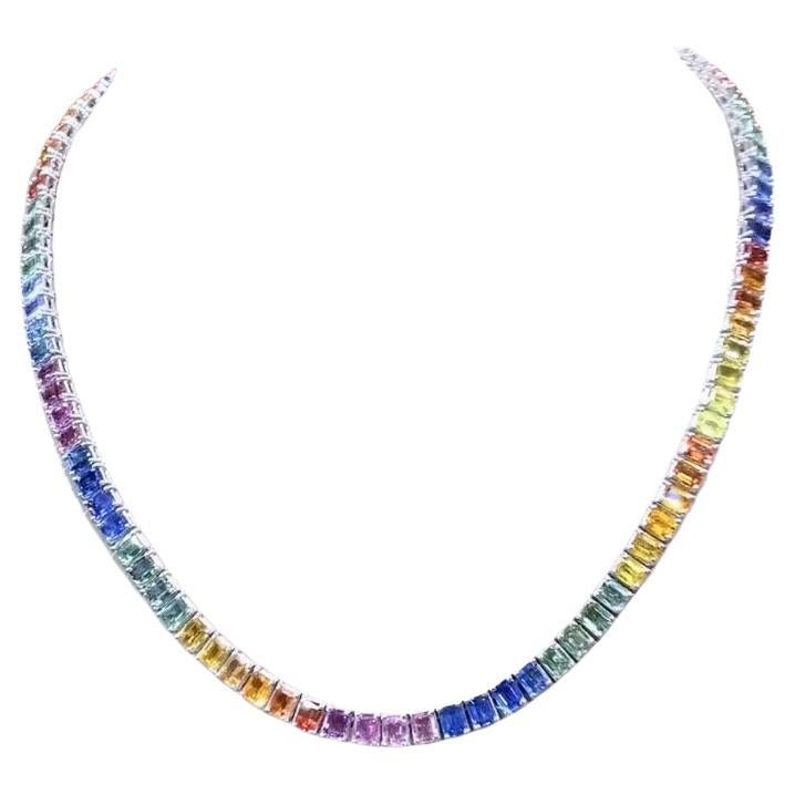 AIG Certified 50.00 Carat Ceylon Rainbow Sapphires  18K Gold Necklace