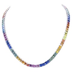 AIG Certified 50.00 Carat Ceylon Rainbow Sapphires  18K Gold Necklace