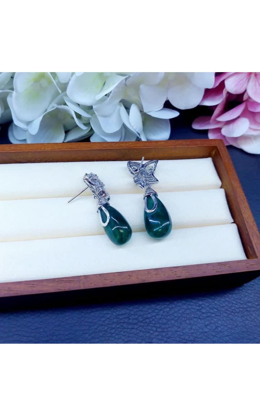 Women's AIG Certified 50.00 Carats  Zambian Emeralds 1.90 Ct Diamonds 18K Gold Earrings For Sale