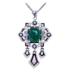 AIG Certified 50.00 Ct Zambian Emerald Diamonds 5.00 Ct 18K Gold Pendant/Brooch