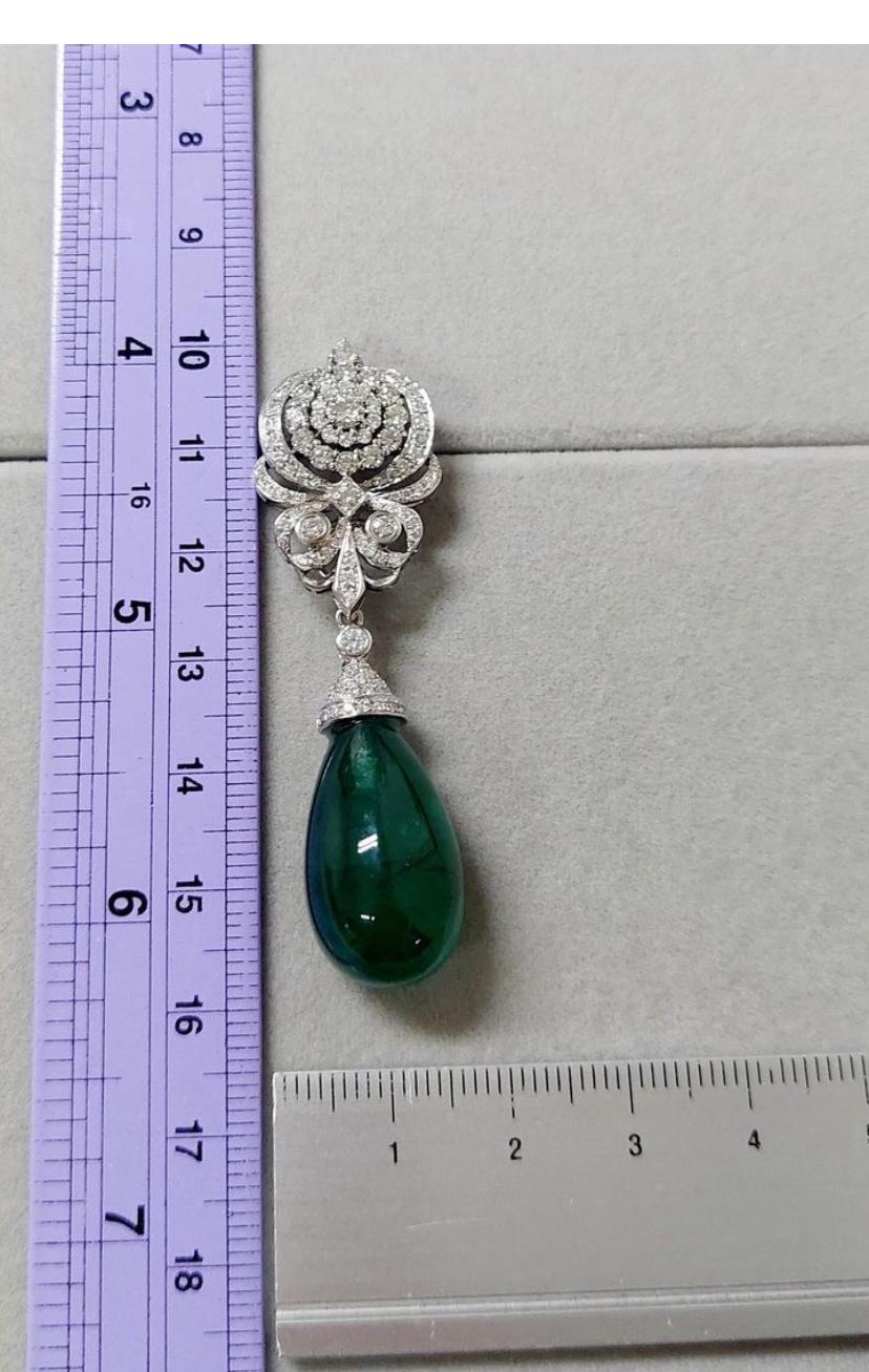 AIG Certified 50.00 Ct Zambian Emeralds  2.60 Ct Diamonds 18K Gold Earrings For Sale 1