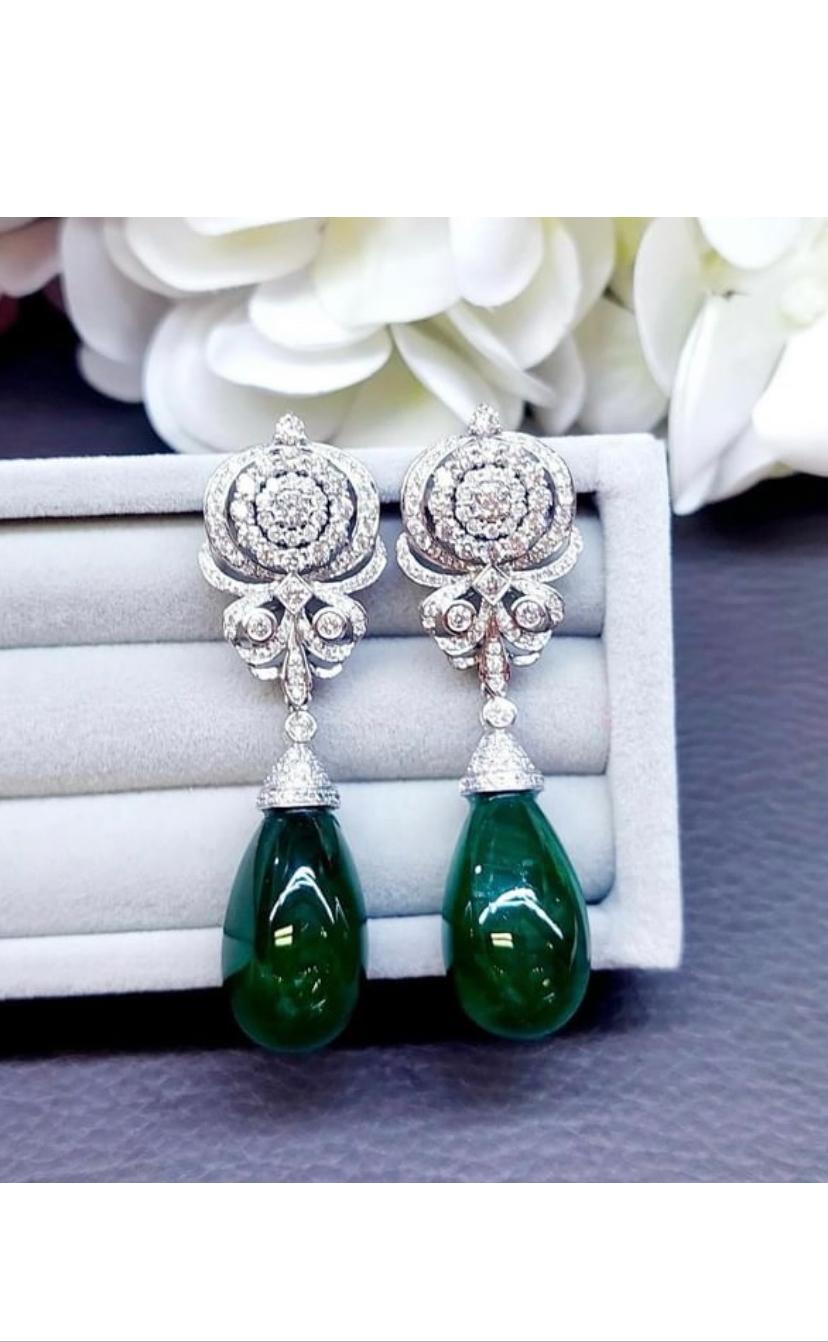 AIG Certified 50.00 Ct Zambian Emeralds  2.60 Ct Diamonds 18K Gold Earrings For Sale 2