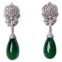 AIG Certified 50.00 Ct Zambian Emeralds  2.60 Ct Diamonds 18K Gold Earrings