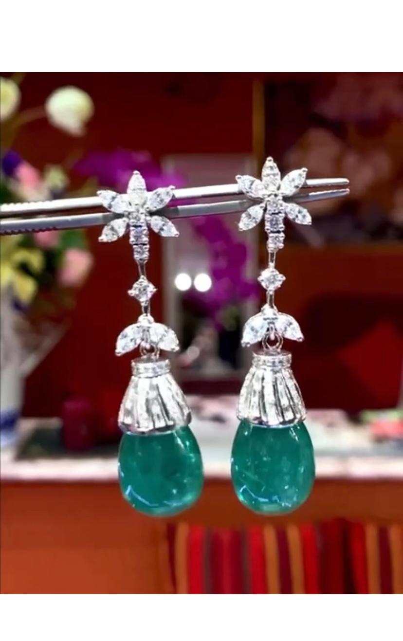 Women's AIG Certified 50.20 Carat Zambia Emeralds Diamonds 4 Ct 18K Gold Earrings  For Sale