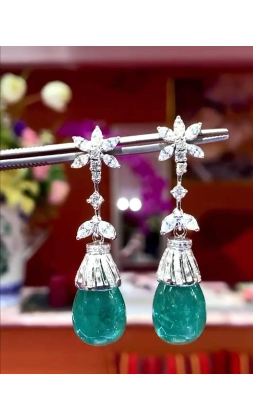 AIG Certified 50.20 Carat Zambia Emeralds Diamonds 4 Ct 18K Gold Earrings  For Sale 1