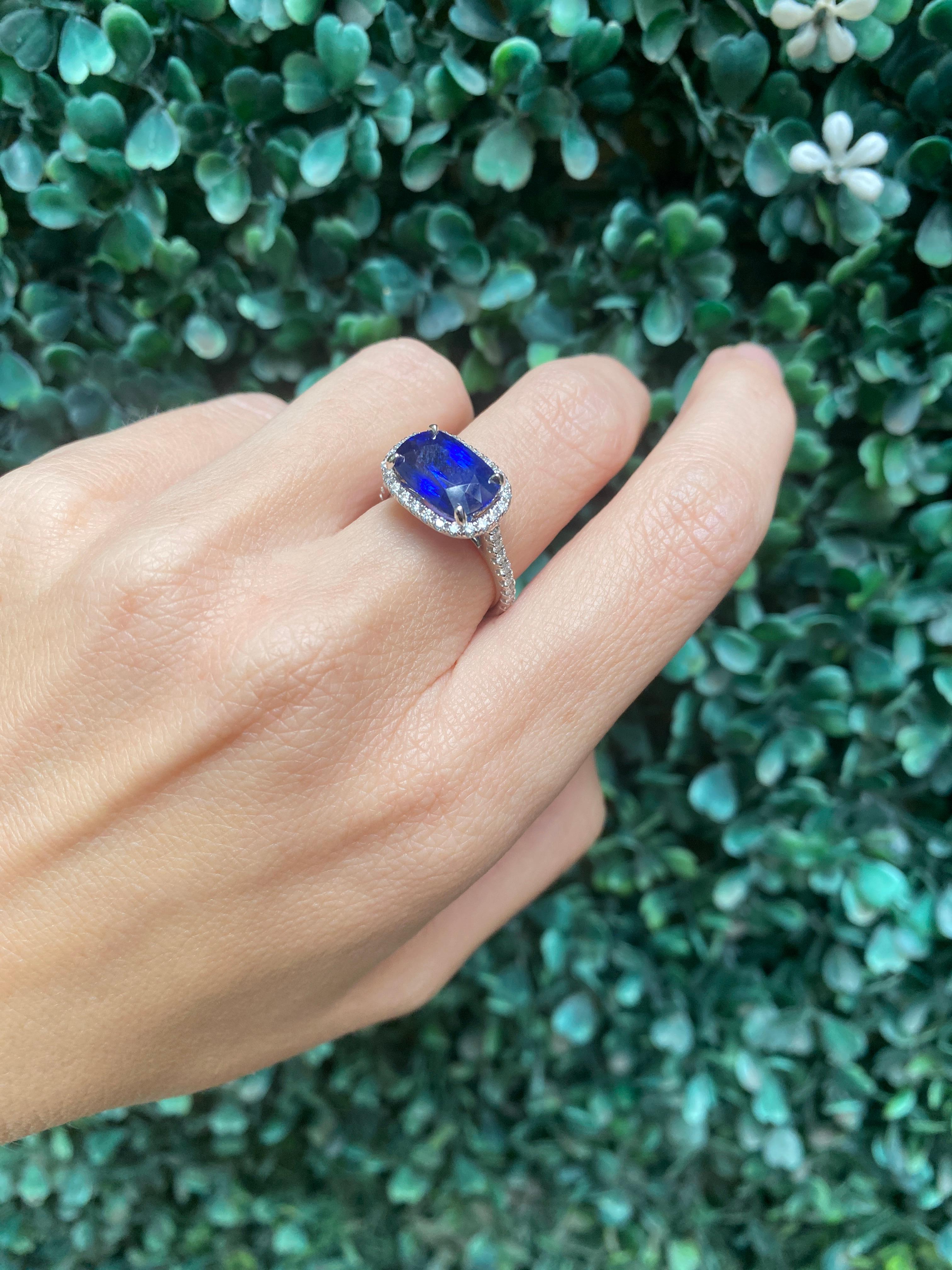 AIG Certified 5.03 Carat Cushion Cut Sri Lankan Royal Blue Sapphire Ring For Sale 8