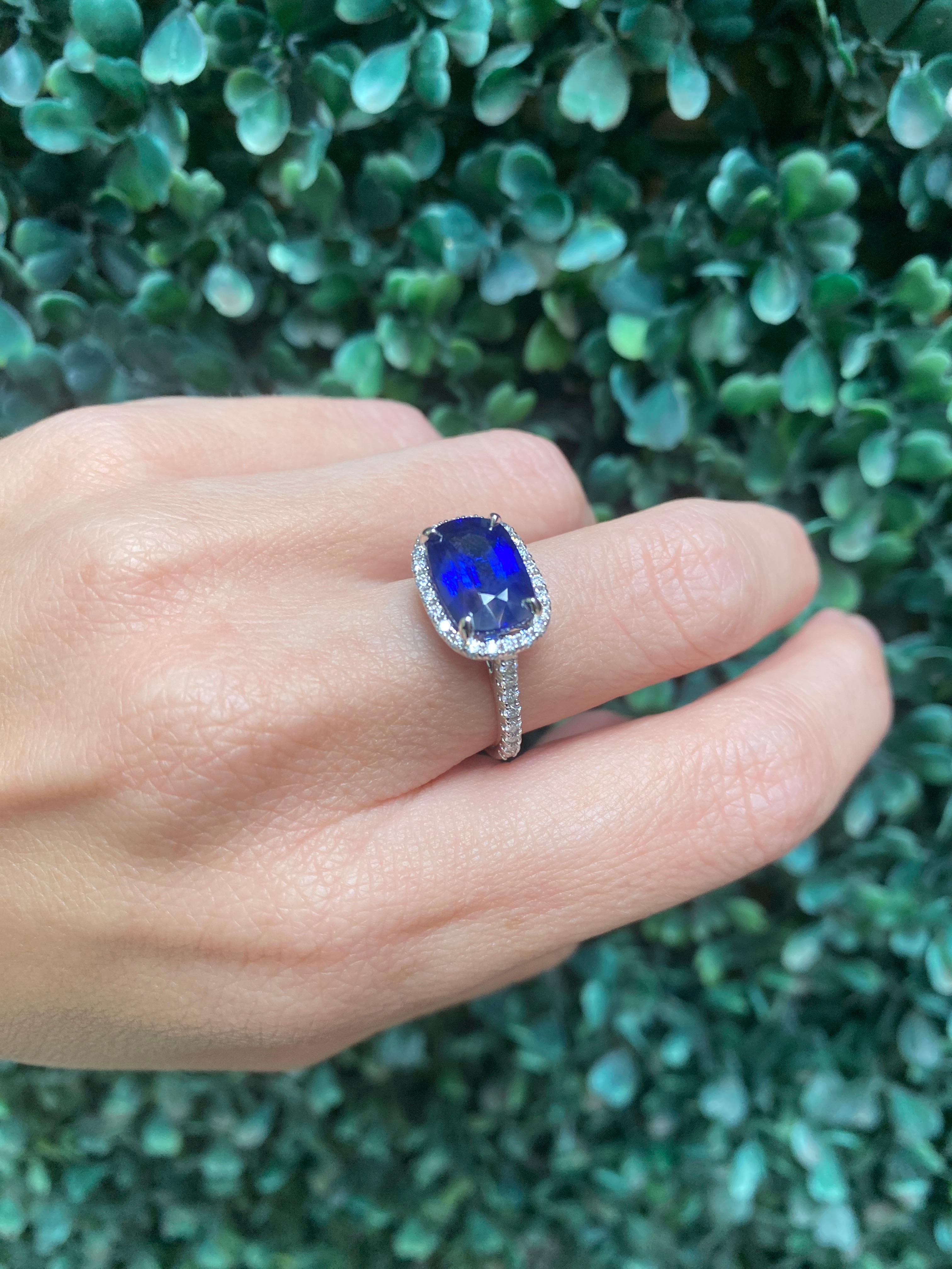 AIG Certified 5.03 Carat Cushion Cut Sri Lankan Royal Blue Sapphire Ring For Sale 13