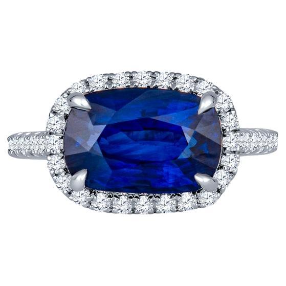 Anillo de zafiro azul real de Sri Lanka con certificado AIG de 5,03 quilates y talla cojín