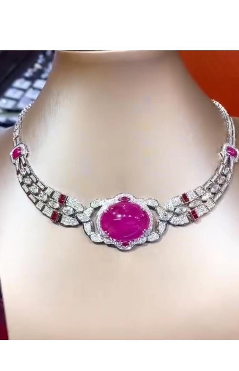 Women's AIG Certified 51.00 Ct Burma Ruby  7.70 Ct Diamonds 18K Gold Necklace For Sale