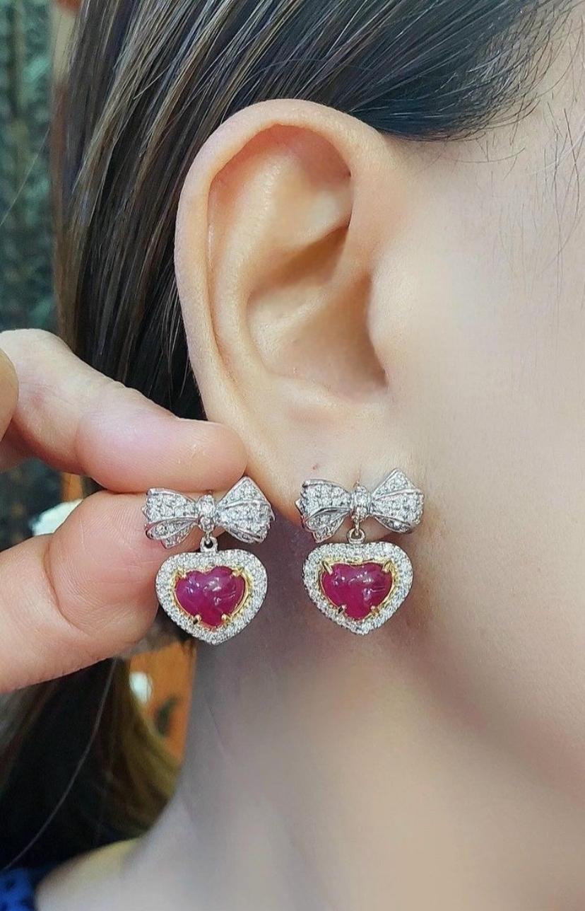 Women's AIG Certified 5.20 Carat Burma Rubies  1.70 Ct Diamonds 18k Gold Earrings For Sale
