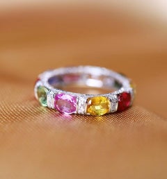 Sapphires and Diamond Eternity Band, 18k Gold, 5.20 Carats