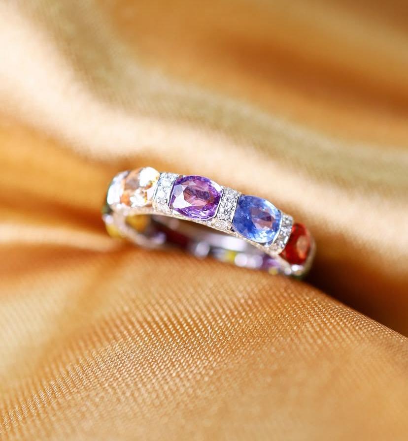 AIG Certified 5.20 Ct Zafiros de Ceilán Diamantes Anillo de Oro de 18k Corte mixto en venta