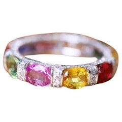 AIG Certified 5.20 Ct Ceylon Sapphires Diamonds 18k Gold Ring