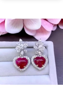 Certified 5.00 Ct Rubies 3.00 Ct Natural Diamonds 18k Gold Earrings