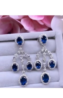 AIG Certified 5.30 Ct Ceylon Blue Sapphires 2.00 Ct Diamonds 18K Gold Earrings
