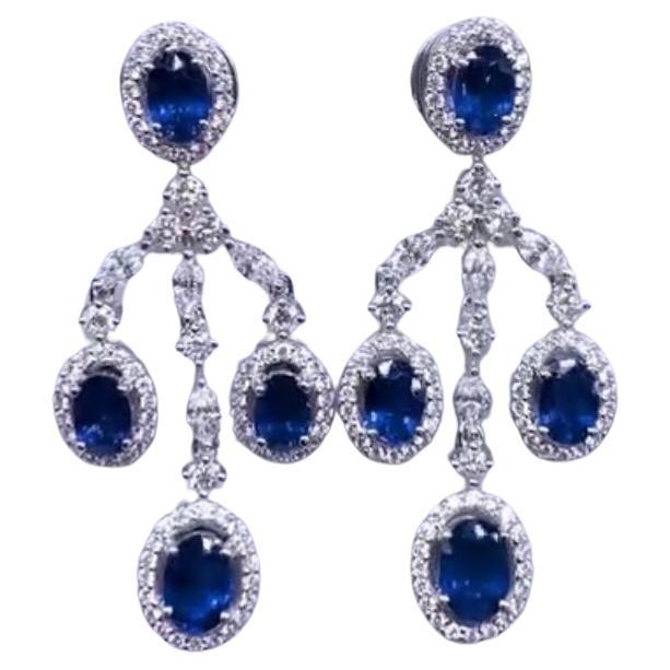 AIG Certified 5.30 Ct Ceylon Blue Sapphires 2.00 Ct Diamonds 18K Gold Earrings