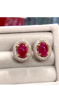 AIG Certified 5.30 Cts Burma Rubies  1.40 Cts Diamonds  18K Gold Earrings