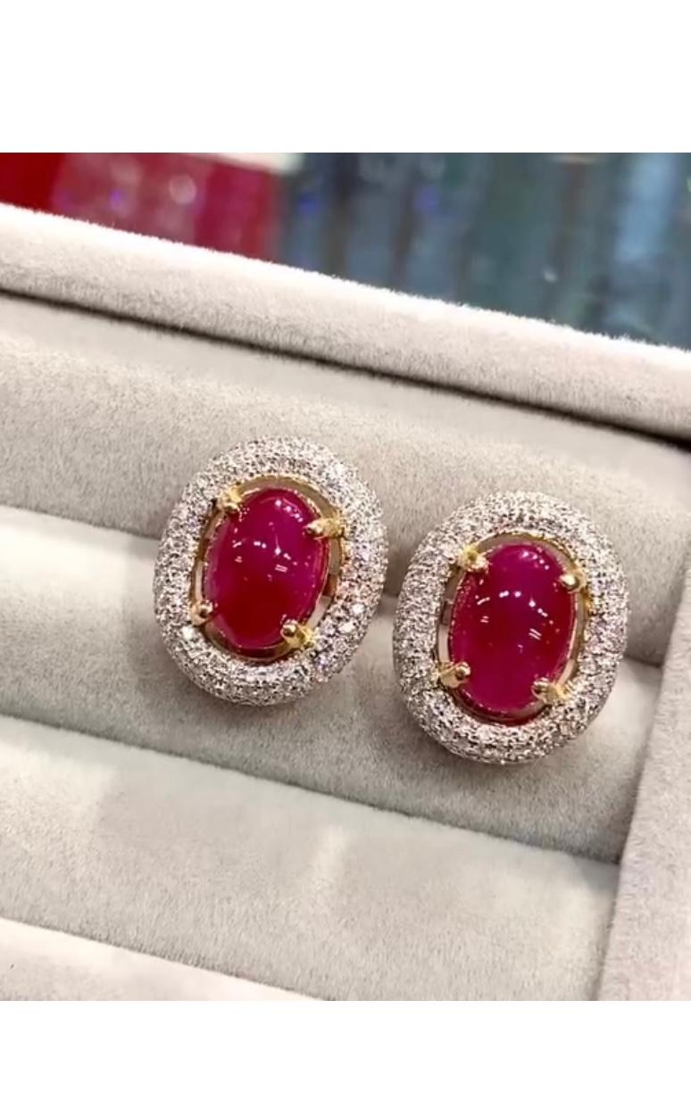 Contemporary AIG Certified 5.30 Cts Burma Rubies  1.40 Cts Diamonds  18K Gold Earrings For Sale