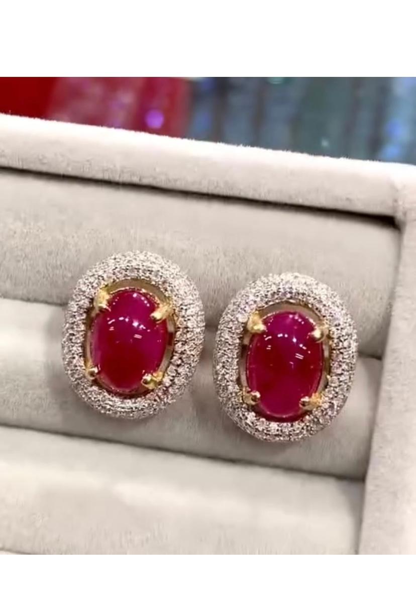 AIG Certified 5.30 Cts Burma Rubies  1.40 Cts Diamonds  18K Gold Earrings In New Condition For Sale In Massafra, IT