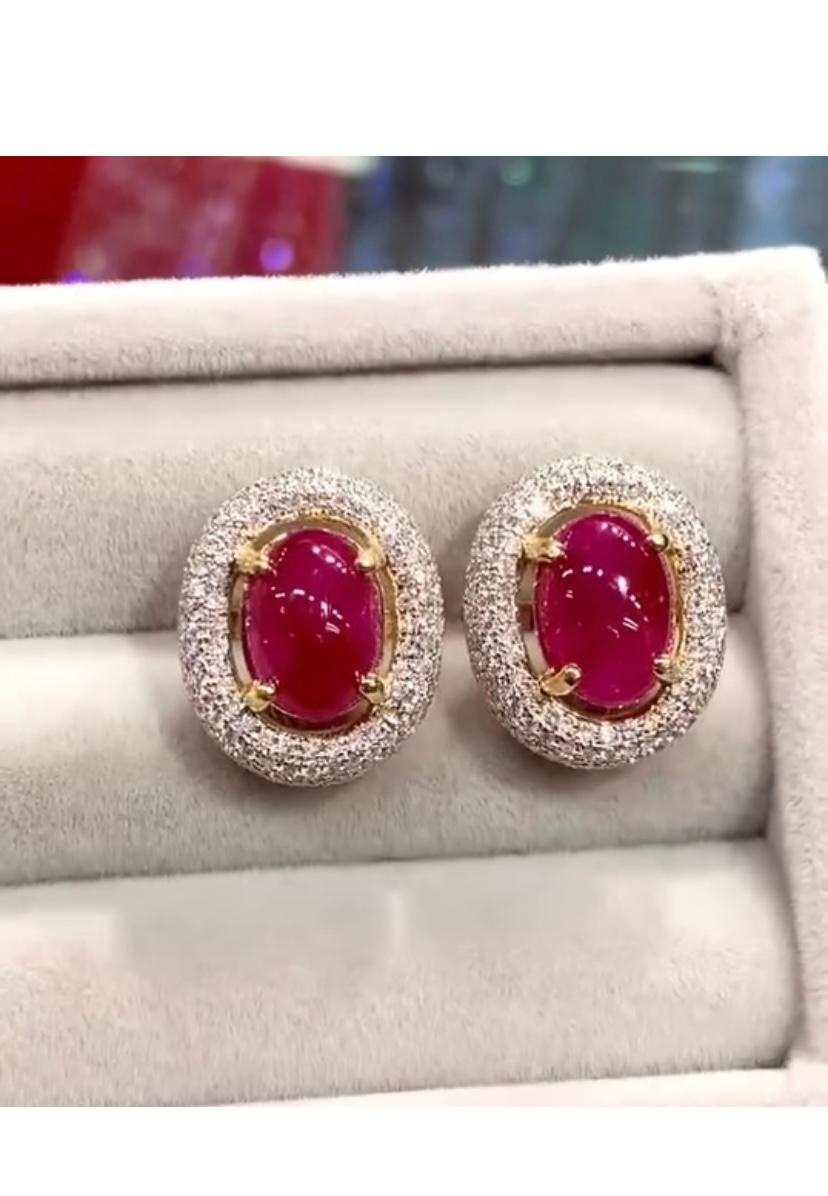 Women's AIG Certified 5.30 Cts Burma Rubies  1.40 Cts Diamonds  18K Gold Earrings For Sale