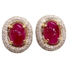 AIG Certified 5.30 Cts Burma Rubies  1.40 Cts Diamonds  18K Gold Earrings 