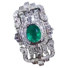 AIG-zertifizierter 5,40 Karat sambischer Smaragd  3,70 Karat Diamanten 18k Gold Brosche 