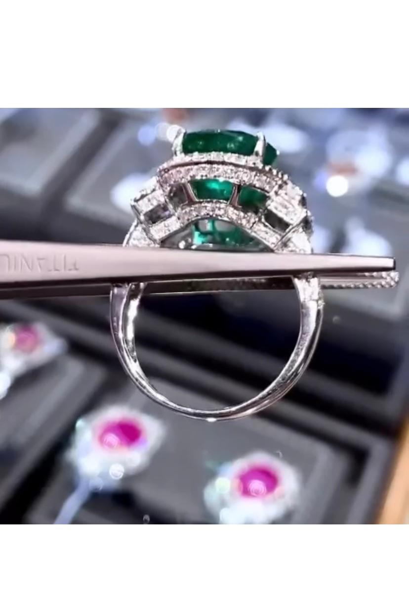 Pear Cut AIG Certified 5.40 Carats Zambian Emerald  1.70 Ct Diamonds 18K Gold Ring  For Sale