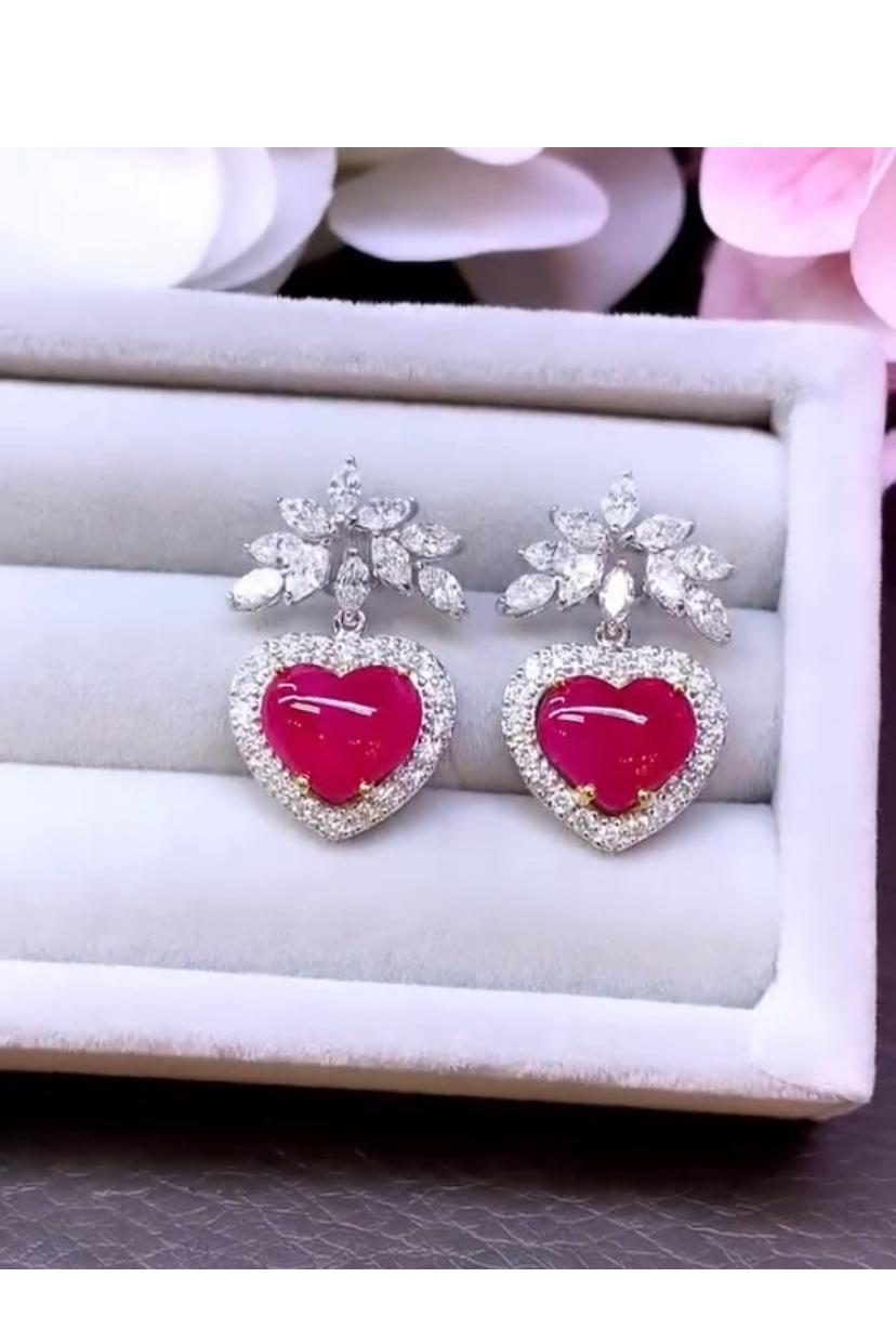 AIG Certified 5.48 Cts Heart Cut Burma Rubies  2.20 Cts Diamonds 18K Earrings In New Condition For Sale In Massafra, IT