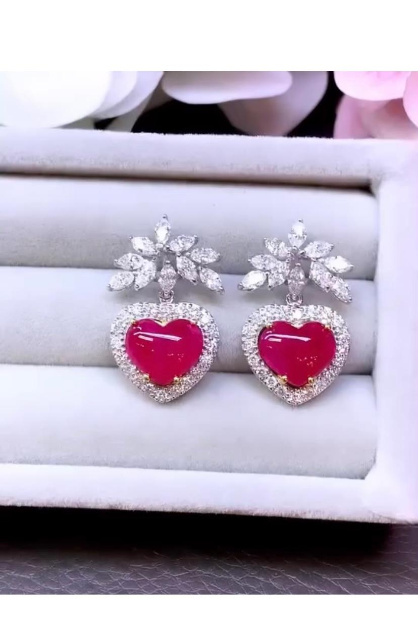 Women's AIG Certified 5.48 Cts Heart Cut Burma Rubies  2.20 Cts Diamonds 18K Earrings For Sale