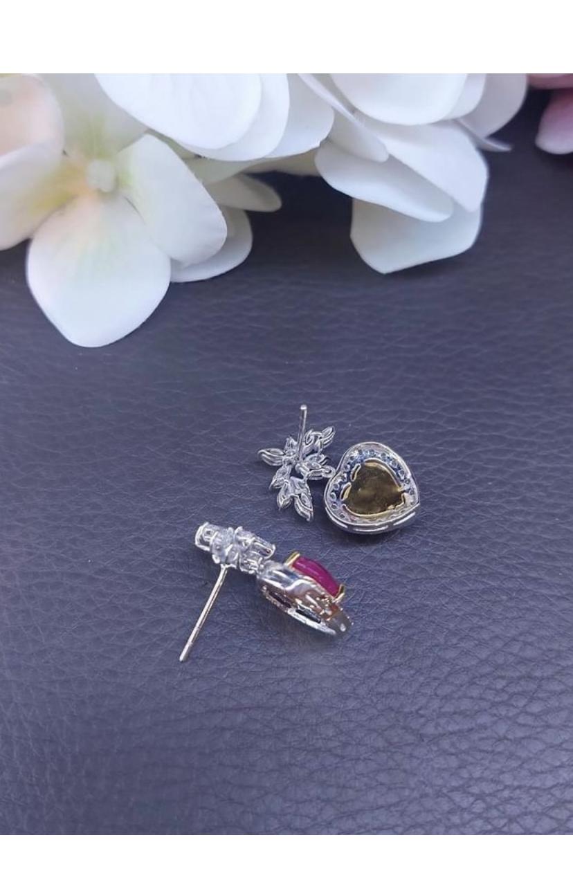 AIG Certified 5.48 Cts Heart Cut Burma Rubies  2.20 Cts Diamonds 18K Earrings For Sale 2