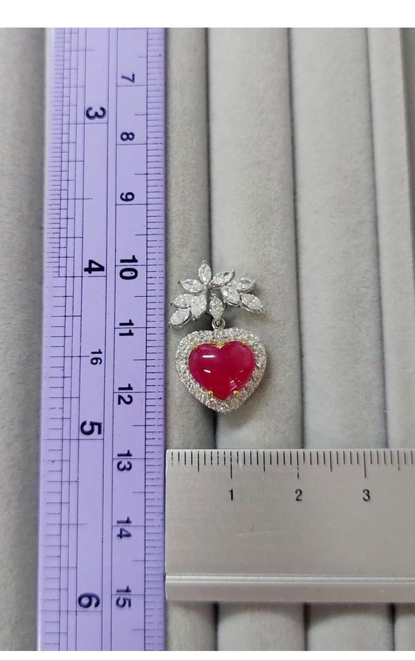 AIG Certified 5.48 Cts Heart Cut Burma Rubies  2.20 Cts Diamonds 18K Earrings For Sale 3