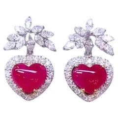 AIG Certified 5.48 Cts Heart Cut Burma Rubies  2.20 Cts Diamonds 18K Earrings