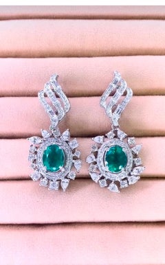 AIG Certified 5.50 Carat Zambian Emeralds 4.80 Ct Diamonds 18K Gold Earrings