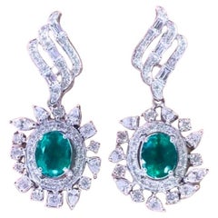 AIG Certified 5.50 Carat Zambian Emeralds 4.80 Ct Diamonds 18K Gold Earrings