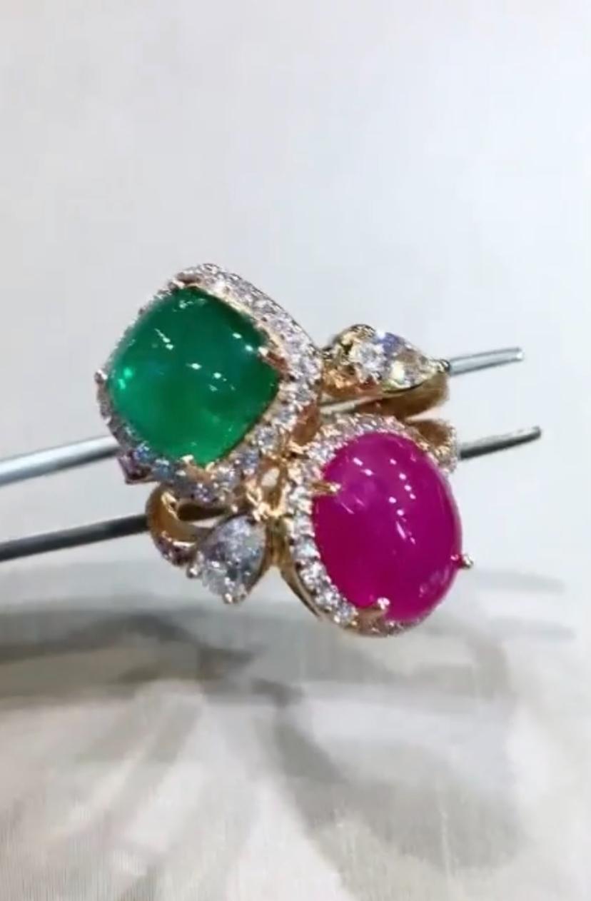 These multi - colored gems, offer a mesmerizing spectacle as they dance in the light. At the heart of this enchanting arrangement lies a captivating Emerald, Ruby, its green, red radiance capturing the eye with its intense allure.
This opulent ring