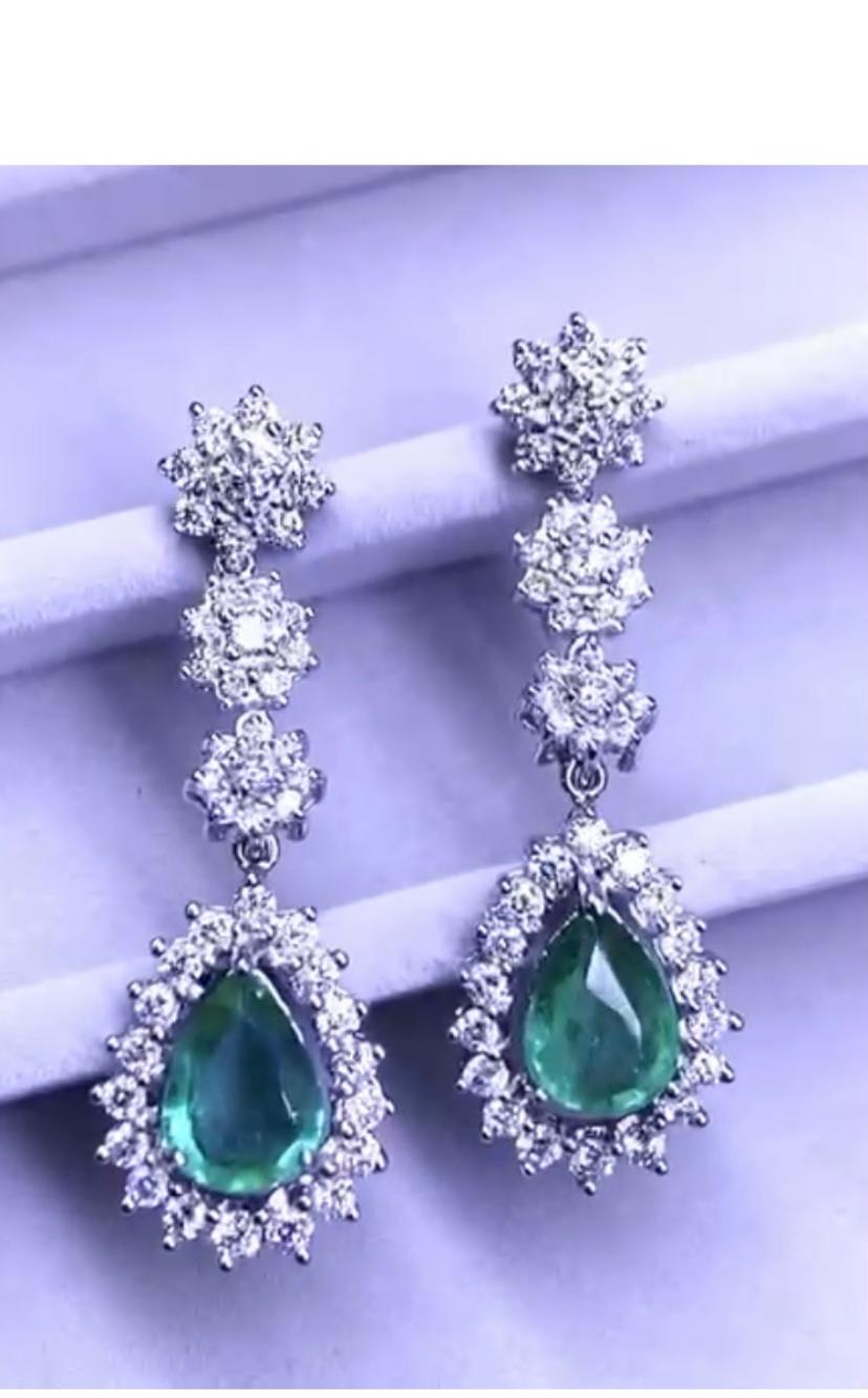 Women's AIG Certified 5.50 Carats Zambian Emeralds   4.80 Ct  Diamonds 18k Gold Earrings For Sale