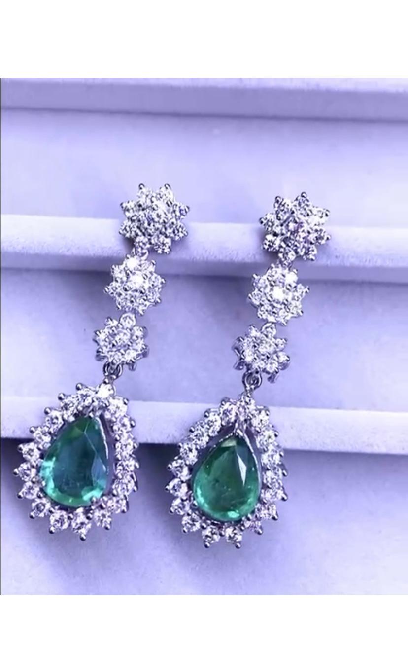AIG Certified 5.50 Carats Zambian Emeralds   4.80 Ct  Diamonds 18k Gold Earrings For Sale 1
