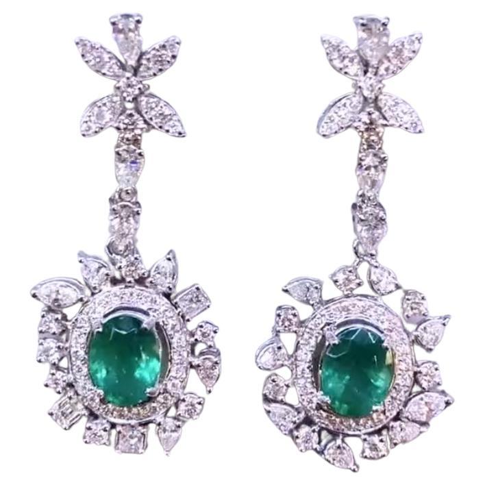 AIG Certified 5.50 Ct Zambian Emeralds  4.40 Ct Diamonds 18K Gold Earrings