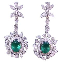 AIG Certified 5.50 Ct Zambian Emeralds  4.40 Ct Diamonds 18K Gold Earrings