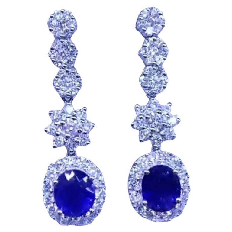 AIG Certified 5.53 Carats Ceylon Sapphire  3.12 Carats Diamonds 18K Gold Earring For Sale
